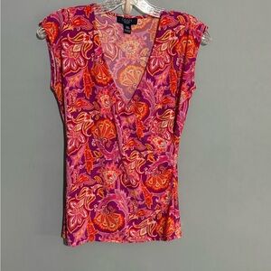 Chaps Vibrant Pink and Orange Paisley Blouse